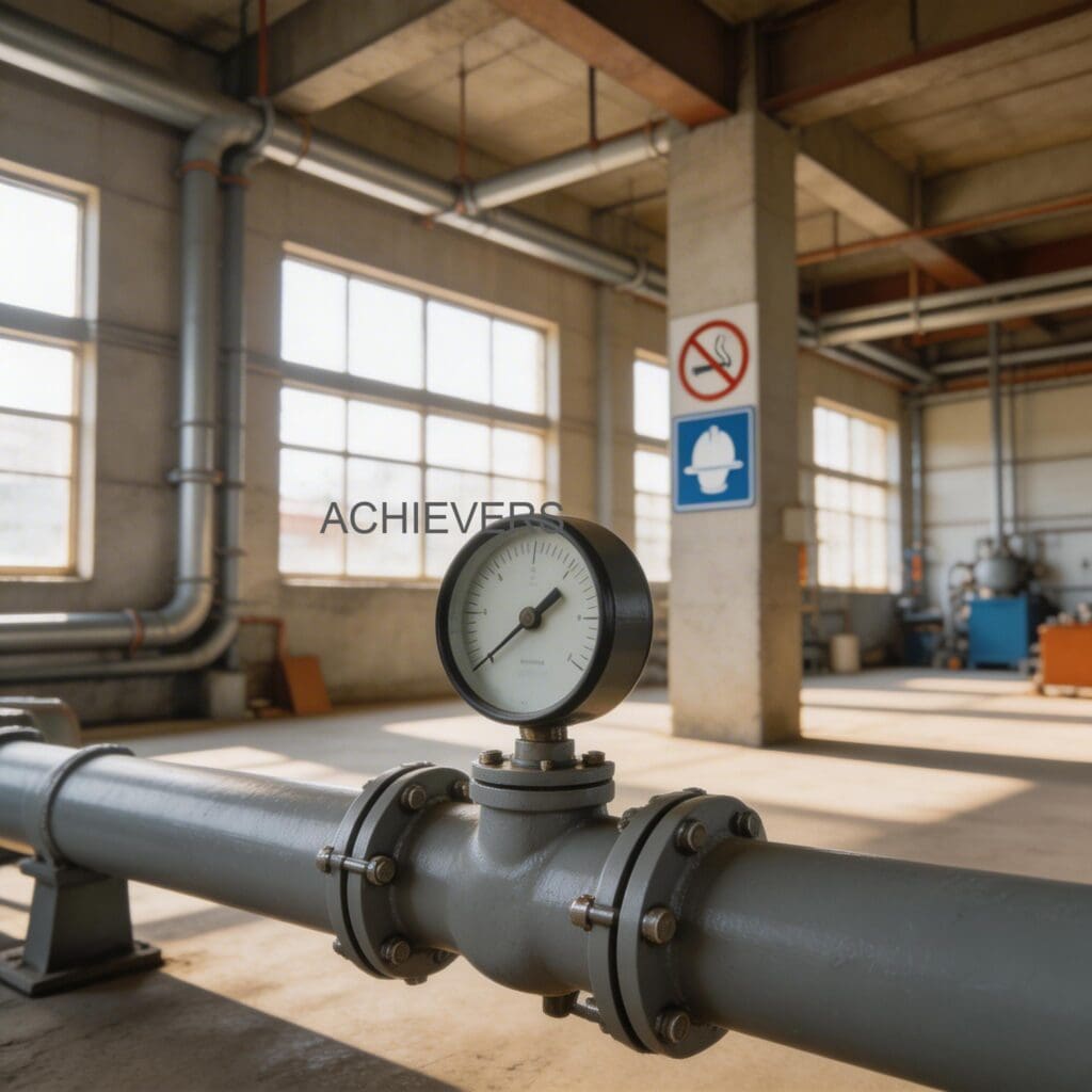 Plant technician performing preventive maintenance on a diesel flow meter integrated into an industrial generator fuel line at an Indian construction site