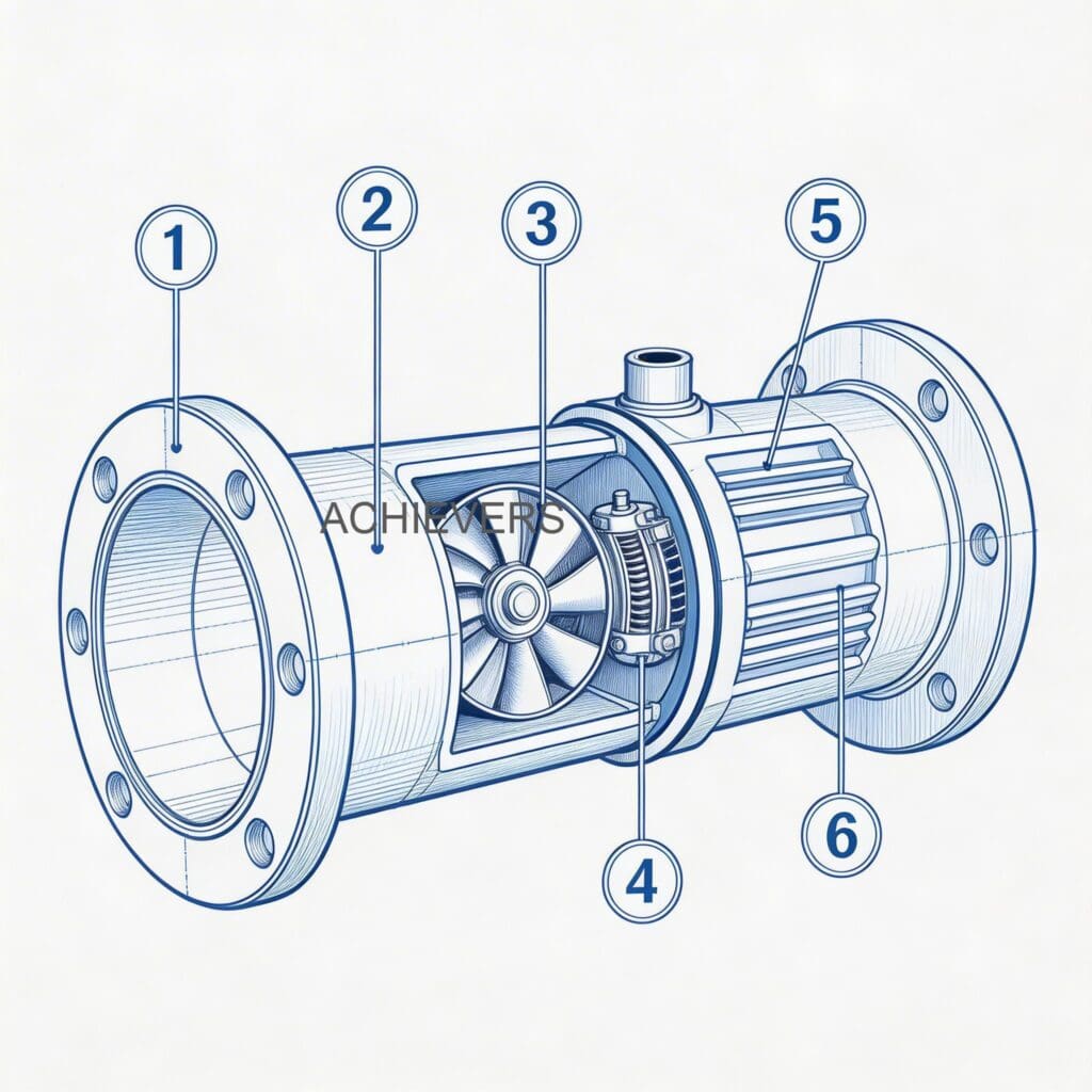 Cross-sectional schematic of a fuel flow meter demonstrating the internal flow path, curved gear positioning, and common locations for debris accumulation or seal failure