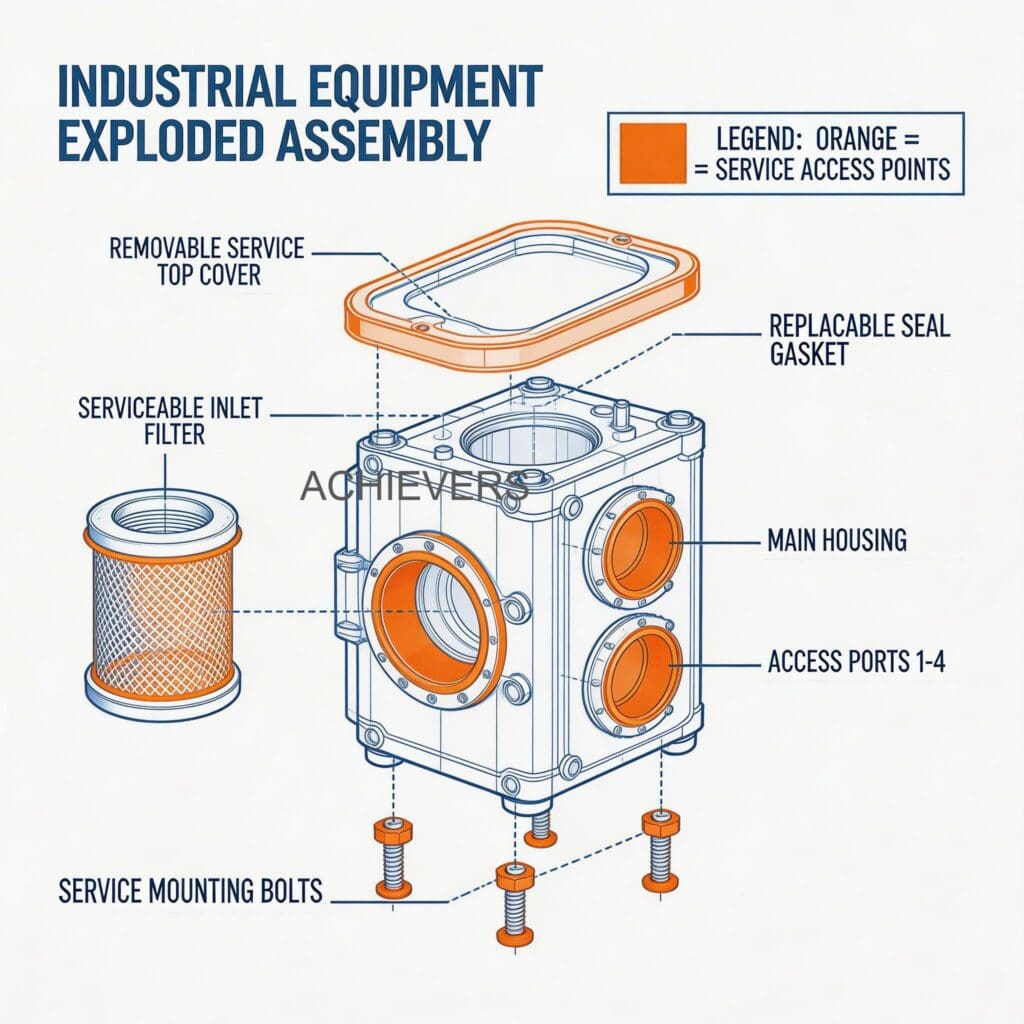 Maintenance diagram or exploded view of Fuel Nozzles showing service access points including the inlet thread, vacuum port, main diaphragm housing, and replaceable stainless steel spout
