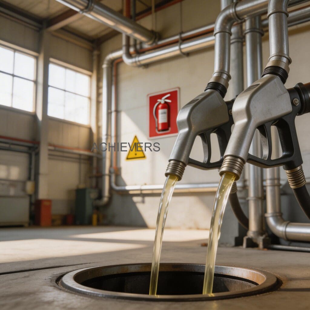 An operator successfully refueling a commercial truck at an Indian logistics depot, demonstrating the ergonomic 2-piece hand protector and secure hold-open clip in action