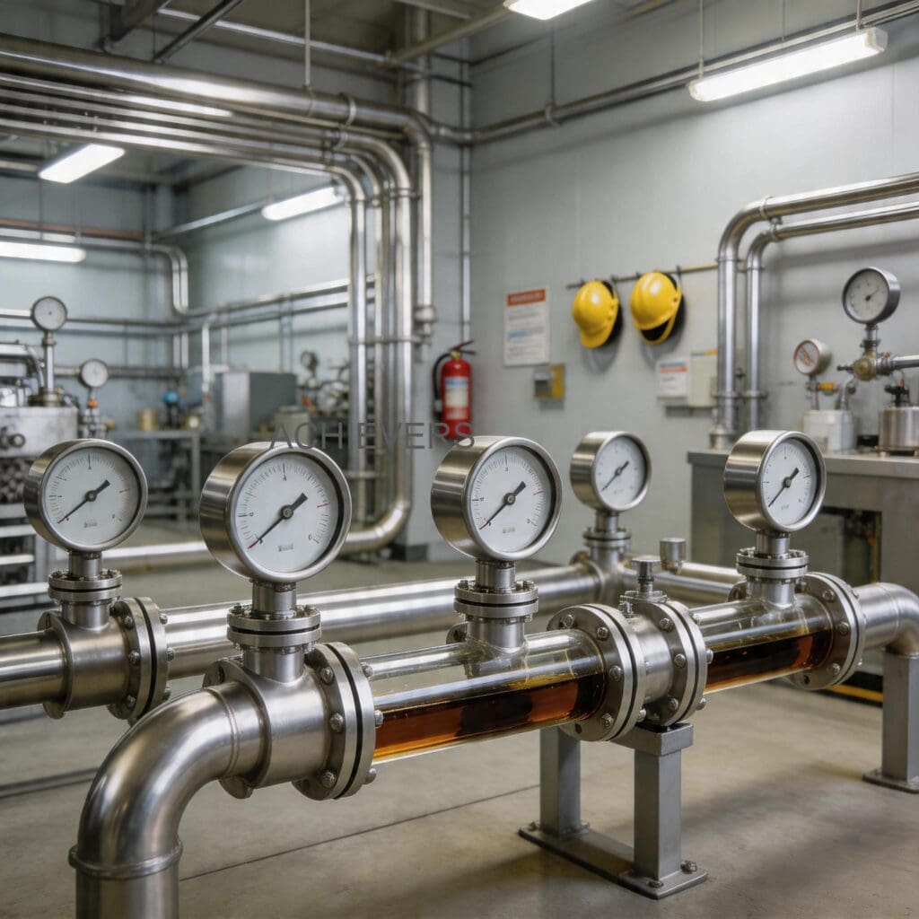 Oil Flow Meters operating productively at a global industrial site handling furnace oil with proper piping support and maintenance access