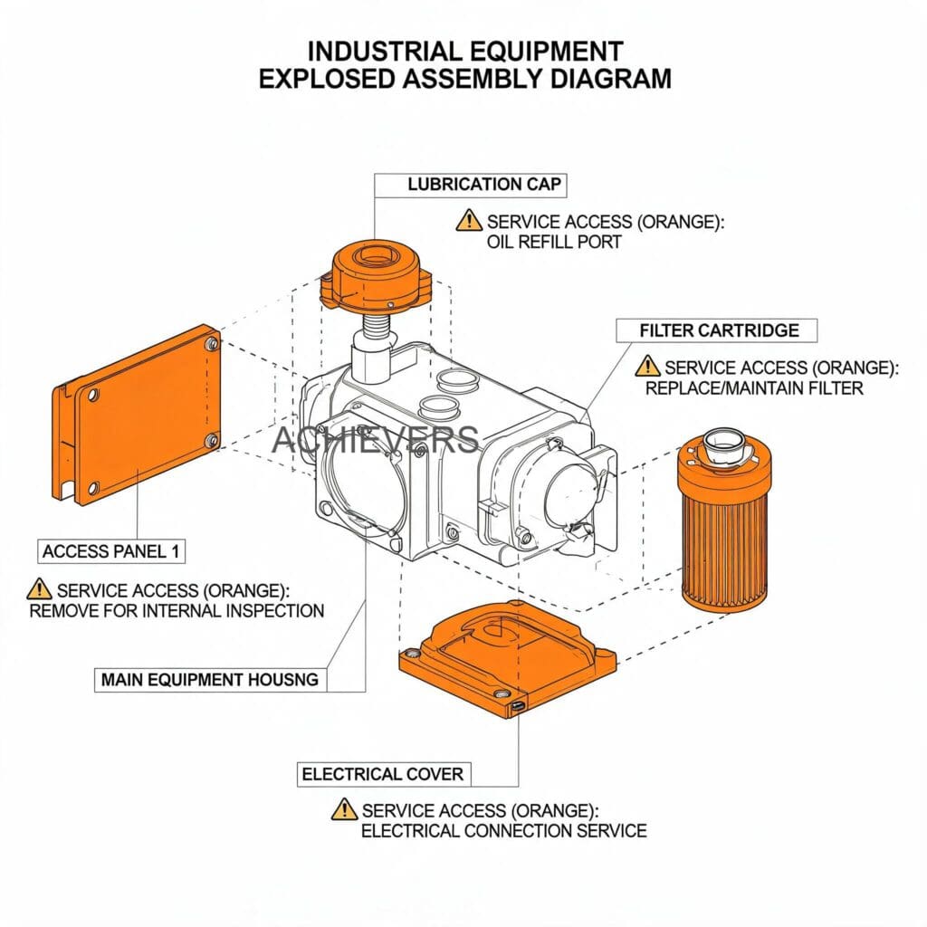 Maintenance diagram or exploded view of automatic fuel nozzle showing service access points, internal no-pressure no-flow device, and replaceable components
