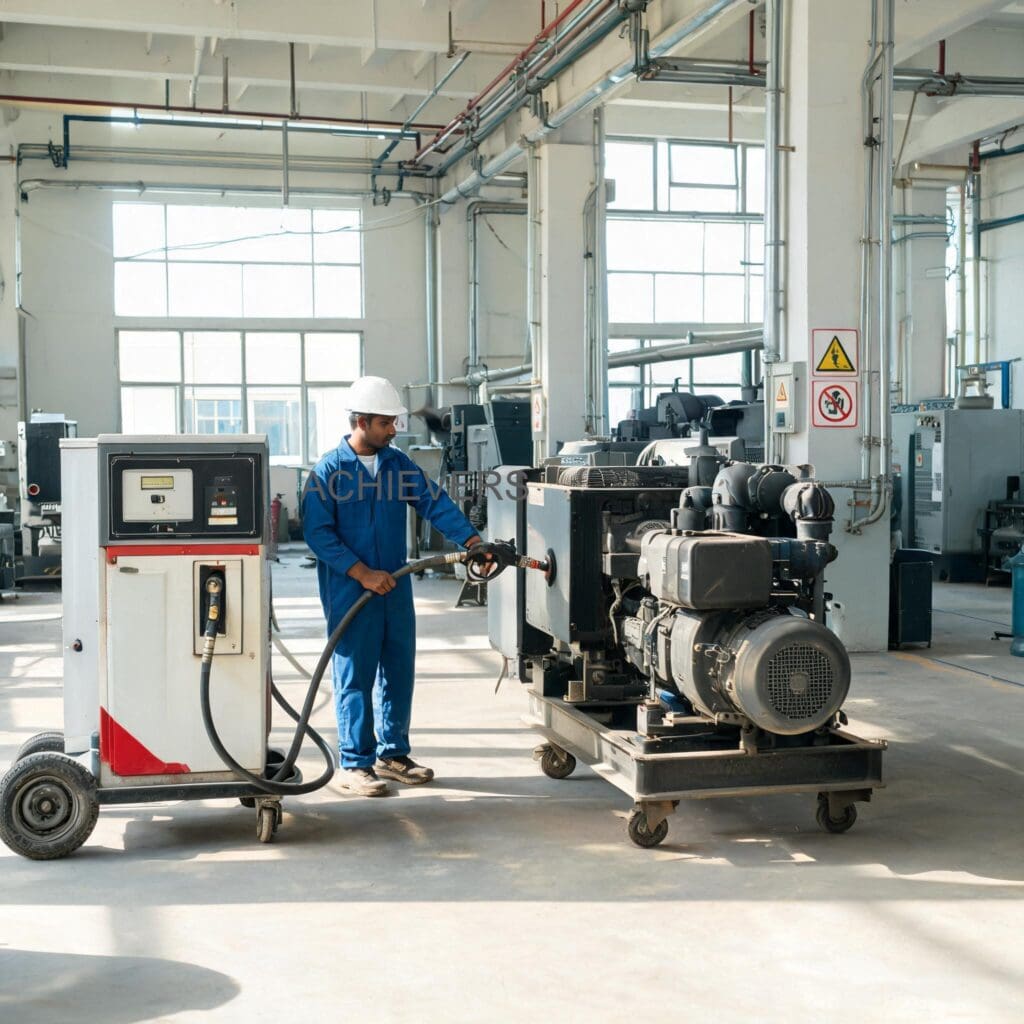 Mobile Diesel Dispenser installed and operating at an Indian industrial facility showing correct setup