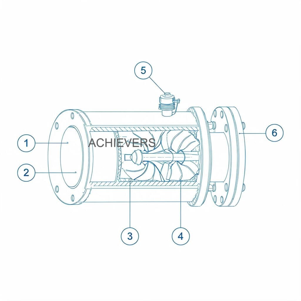 Schematic or cross-section of Oil Flow Meters showing internal fluid path, oval gear positions, and typical locations for air entrapment or debris buildup